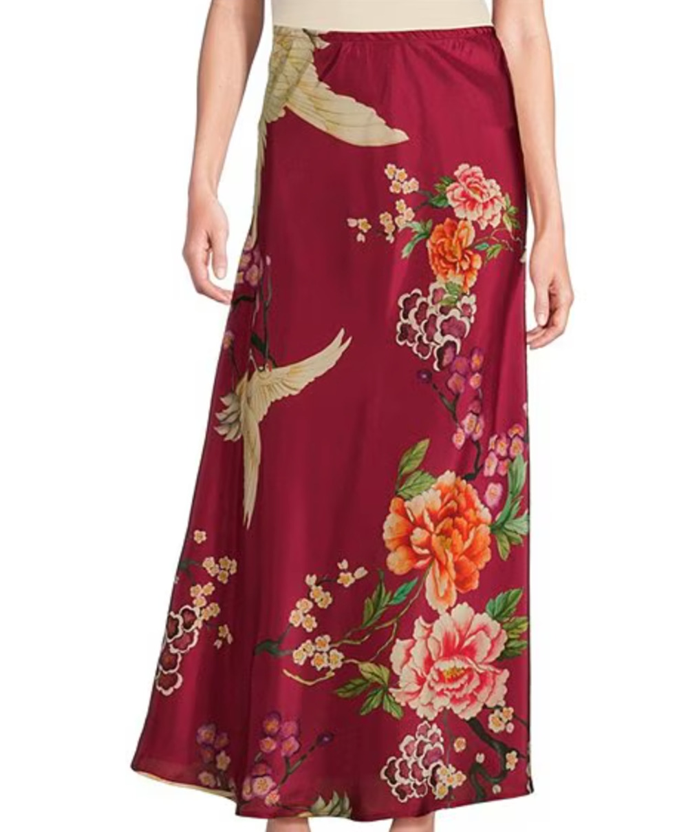 Bryn Walker 100% Silk Slip Skirt Maxi Printed Floral Bias A Line Pull On XXS NWT